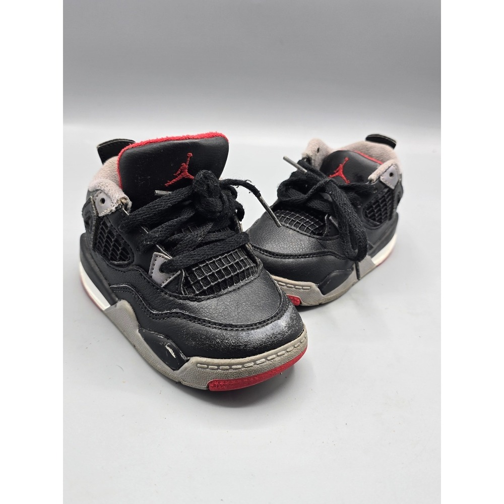 Nike Air Jordan 4 Retro Bred Toddler Sneakers Black Red BQ7670-060 Size 7C